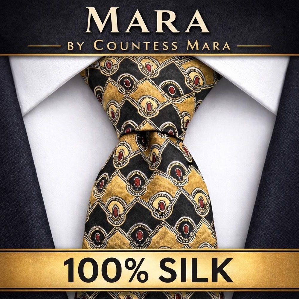 Countess Mara Necktie Mens OS Gold Black Red Geometric Art Deco‎ 100% Silk USA